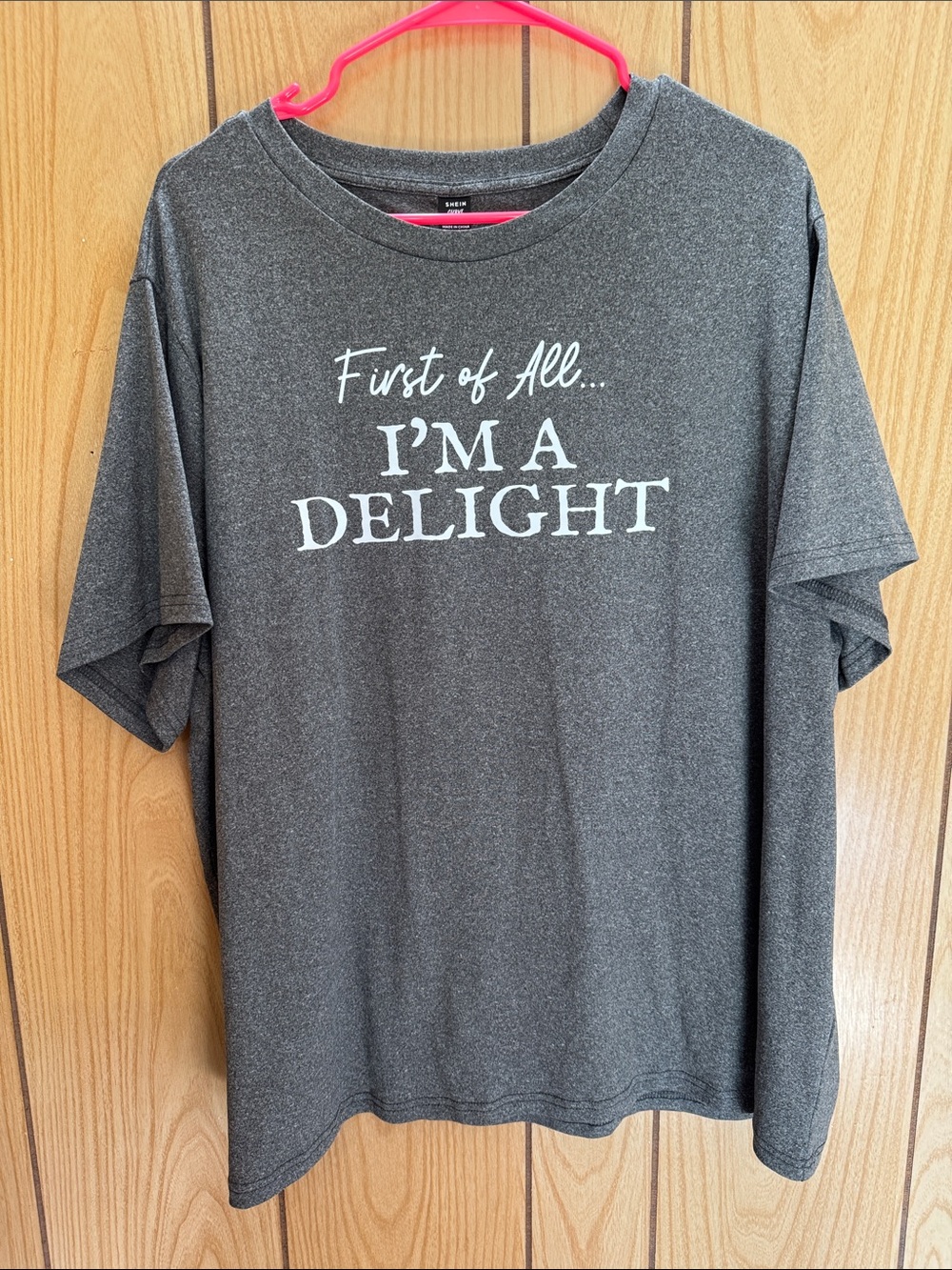 SHEIN Charcoal Gray 'I'm A Delight' Graphic Short Sleeve Tee
